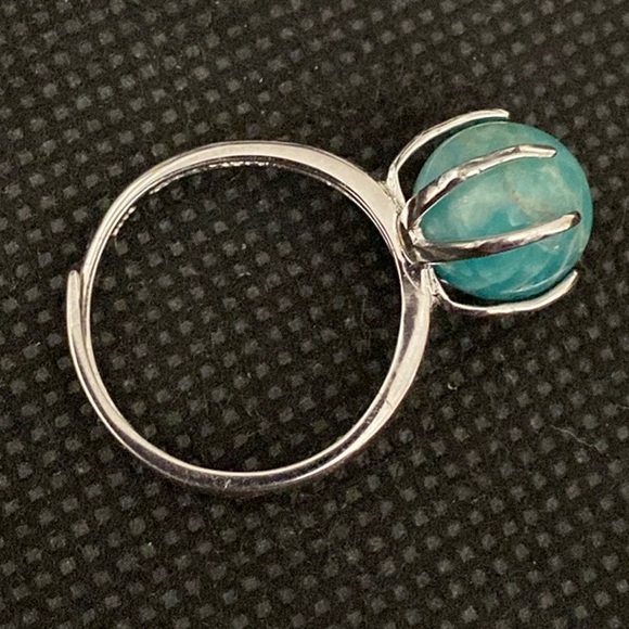 Vintage Sterling Silver 925 ADJ band w/Genuine Turquoise crystal stone Ring 7 - Picture 6 of 10